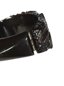 1930s Rare Chunky Dark Green Carved Rose Bakelite Clamper Bangle
