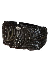 Load image into Gallery viewer, 1930s Rare Chunky Dark Green Carved Rose Bakelite Clamper Bangle
