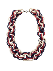 1940s Red, White and Blue Chunky Celluloid Chain Necklace