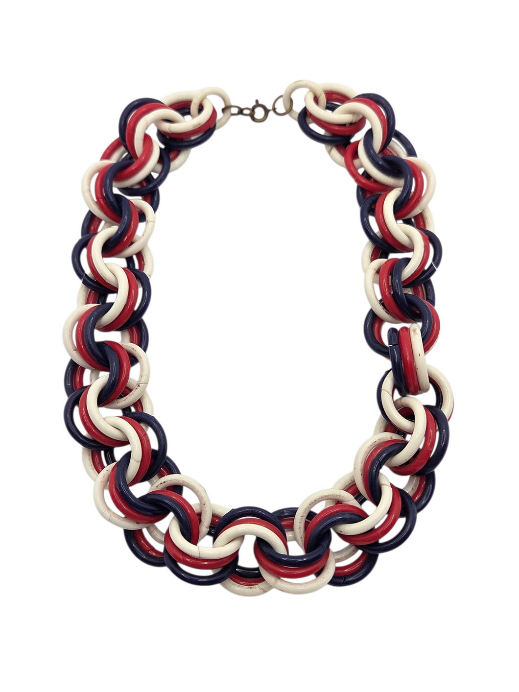 1940s Red, White and Blue Chunky Celluloid Chain Necklace