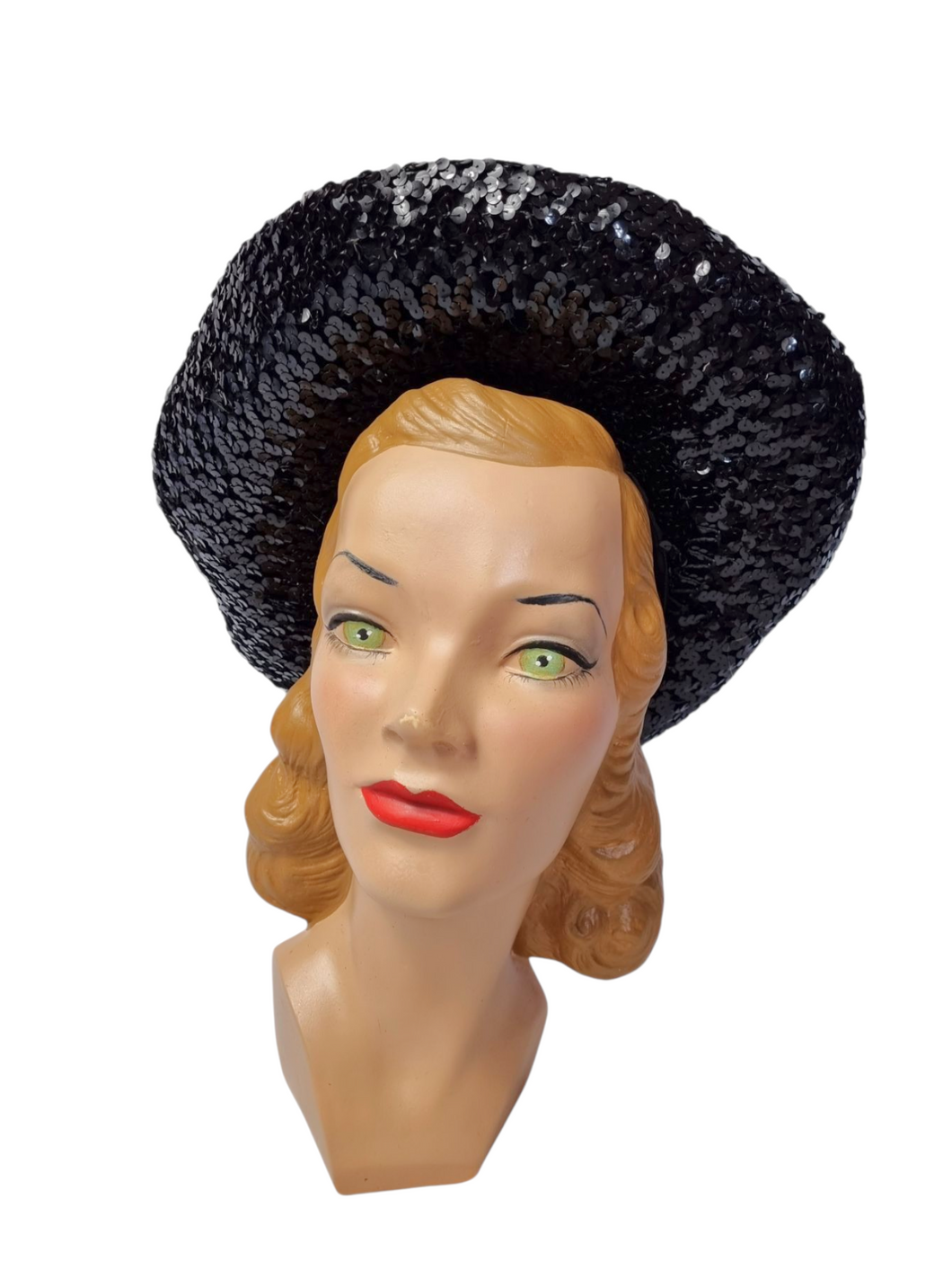 1940s Black Sequin And Net Halo/Tilt Hat