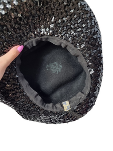 1940s Black Sequin And Net Halo/Tilt Hat