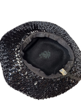 Load image into Gallery viewer, 1940s Black Sequin And Net Halo/Tilt Hat
