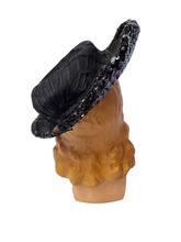 Load image into Gallery viewer, 1940s Black Sequin And Net Halo/Tilt Hat
