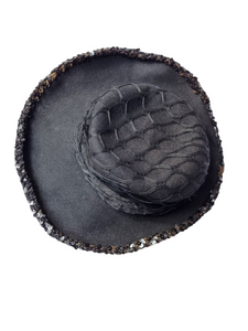 1940s Black Sequin And Net Halo/Tilt Hat