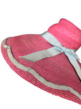 Load image into Gallery viewer, 1940s Dark Dusky Pink and Duck Egg Blue Huge Fedora Straw/Raffia Hat
