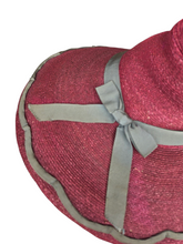 Load image into Gallery viewer, 1940s Dark Dusky Pink and Duck Egg Blue Huge Fedora Straw/Raffia Hat

