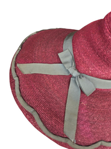 1940s Dark Dusky Pink and Duck Egg Blue Huge Fedora Straw/Raffia Hat