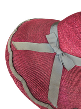 Load image into Gallery viewer, 1940s Dark Dusky Pink and Duck Egg Blue Huge Fedora Straw/Raffia Hat
