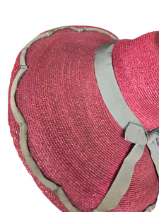 1940s Dark Dusky Pink and Duck Egg Blue Huge Fedora Straw/Raffia Hat