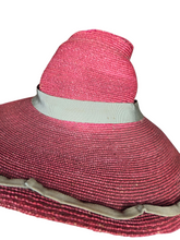Load image into Gallery viewer, 1940s Dark Dusky Pink and Duck Egg Blue Huge Fedora Straw/Raffia Hat
