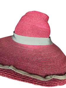 1940s Dark Dusky Pink and Duck Egg Blue Huge Fedora Straw/Raffia Hat