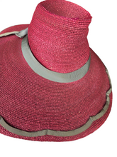 Load image into Gallery viewer, 1940s Dark Dusky Pink and Duck Egg Blue Huge Fedora Straw/Raffia Hat
