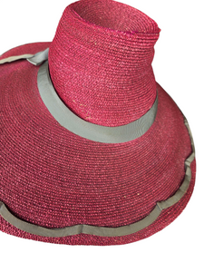 1940s Dark Dusky Pink and Duck Egg Blue Huge Fedora Straw/Raffia Hat