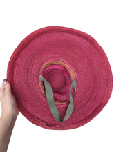 Load image into Gallery viewer, 1940s Dark Dusky Pink and Duck Egg Blue Huge Fedora Straw/Raffia Hat
