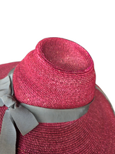 Load image into Gallery viewer, 1940s Dark Dusky Pink and Duck Egg Blue Huge Fedora Straw/Raffia Hat
