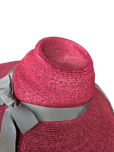 1940s Dark Dusky Pink and Duck Egg Blue Huge Fedora Straw/Raffia Hat