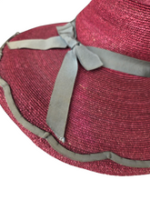 Load image into Gallery viewer, 1940s Dark Dusky Pink and Duck Egg Blue Huge Fedora Straw/Raffia Hat
