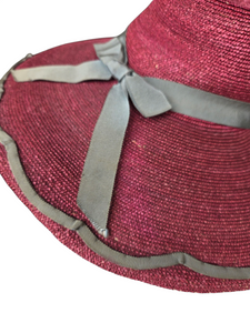 1940s Dark Dusky Pink and Duck Egg Blue Huge Fedora Straw/Raffia Hat