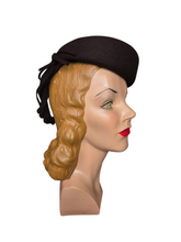 Load image into Gallery viewer, 1940s Chocolate Brown Tilt Hat With Decorative Band
