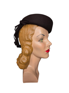 1940s Chocolate Brown Tilt Hat With Decorative Band