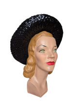 Load image into Gallery viewer, 1940s Black Sequin And Net Halo/Tilt Hat
