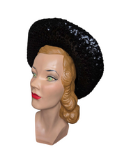 Load image into Gallery viewer, 1940s Black Sequin And Net Halo/Tilt Hat
