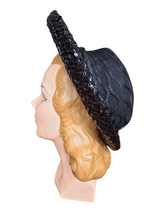Load image into Gallery viewer, 1940s Black Sequin And Net Halo/Tilt Hat
