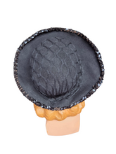 Load image into Gallery viewer, 1940s Black Sequin And Net Halo/Tilt Hat
