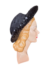 Load image into Gallery viewer, 1940s Black Sequin And Net Halo/Tilt Hat
