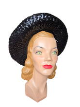 Load image into Gallery viewer, 1940s Black Sequin And Net Halo/Tilt Hat
