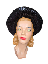 Load image into Gallery viewer, 1940s Black Sequin And Net Halo/Tilt Hat

