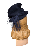Load image into Gallery viewer, 1940s Navy Blue Felt Topper Hat With Raffia Pieces
