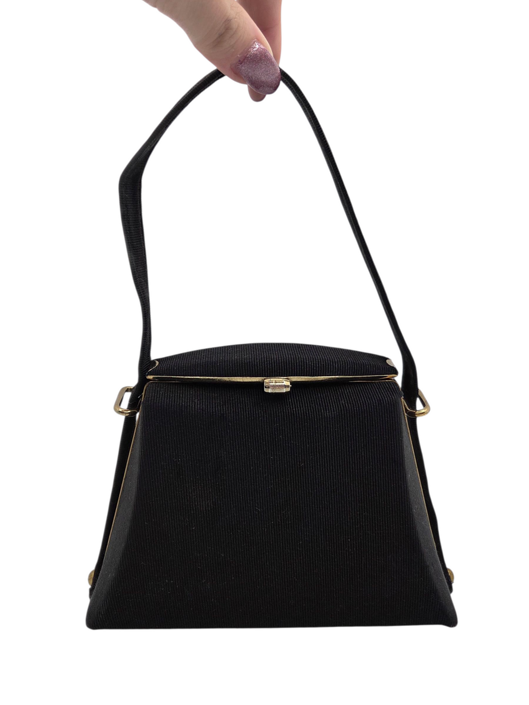 1940s Black Small Grosgrain Box Bag