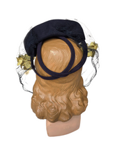 Load image into Gallery viewer, 1940s Navy Blue Felt Hat With Yellow Flowers and Netting
