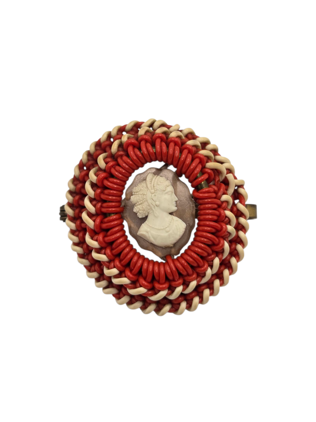 1940s Red Cameo Make Do and Mend Wirework Brooch