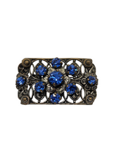 Load image into Gallery viewer, 1930s Czech Blue Glass Filigree Brooch
