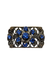 1930s Czech Blue Glass Filigree Brooch