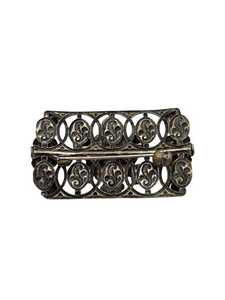1930s Czech Blue Glass Filigree Brooch