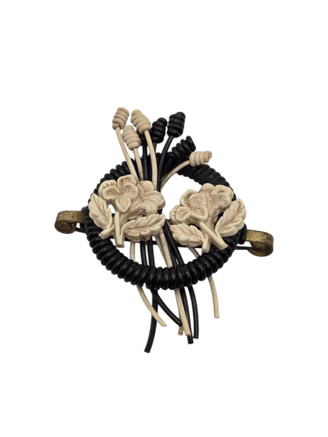 1940s Black and White Make Do and Mend Wirework Brooch