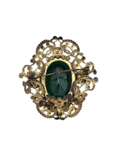 Load image into Gallery viewer, 1930s Czech Chunky Green Glass Filigree Brooch

