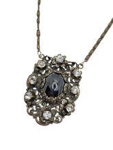 Load image into Gallery viewer, 1930s Czech Black Filigree Earrings, Brooch and Necklace Set
