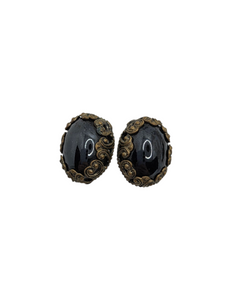 1930s Czech Black Filigree Earrings, Brooch and Necklace Set