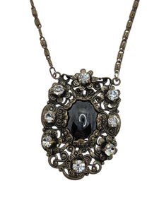 1930s Czech Black Filigree Earrings, Brooch and Necklace Set