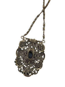 1930s Czech Black Filigree Earrings, Brooch and Necklace Set