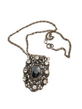 Load image into Gallery viewer, 1930s Czech Black Filigree Earrings, Brooch and Necklace Set
