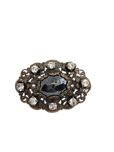 1930s Czech Black Filigree Earrings, Brooch and Necklace Set