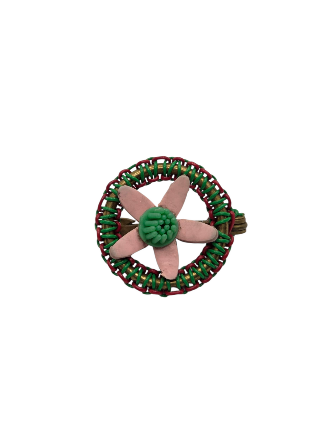 1940s Green and Pink Make Do and Mend Wirework Brooch