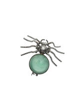 Load image into Gallery viewer, 1930s Art Deco Mint Green Satin Glass Spider Brooch

