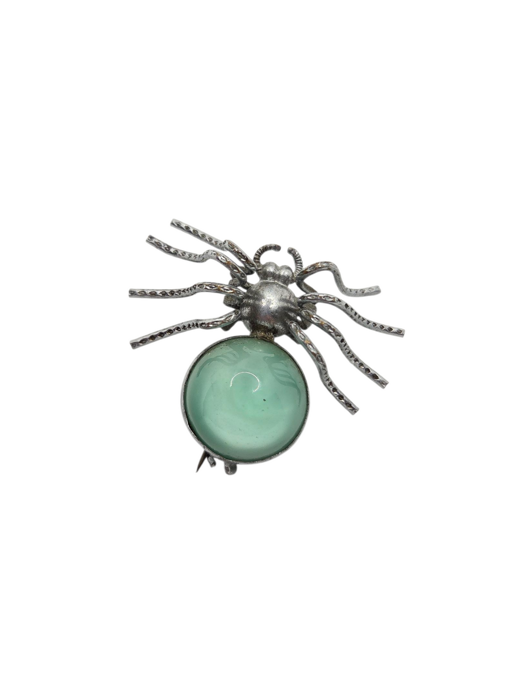 1930s Art Deco Mint Green Satin Glass Spider Brooch